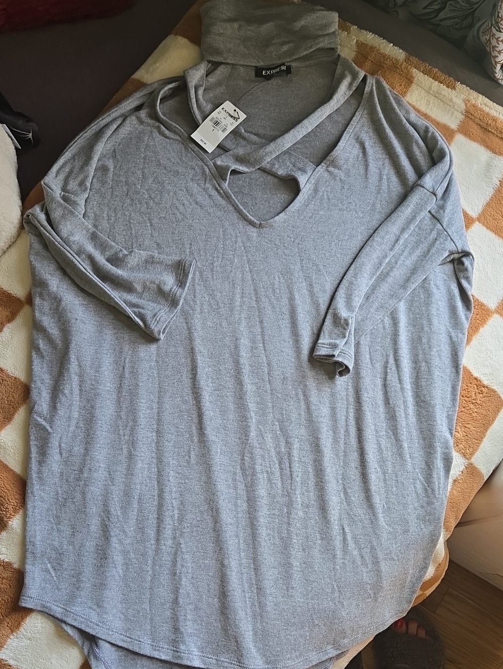 Express Gray V-Neck Cutout Tunic